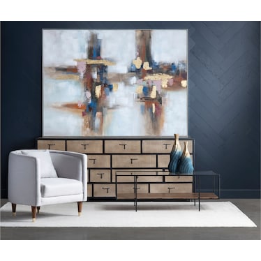 Blue, Bronze, and Gold Abstract Framed Canvas 79"W x 59"H