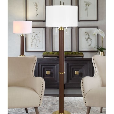 Brown Leather Column Floor Lamp 67.5"H