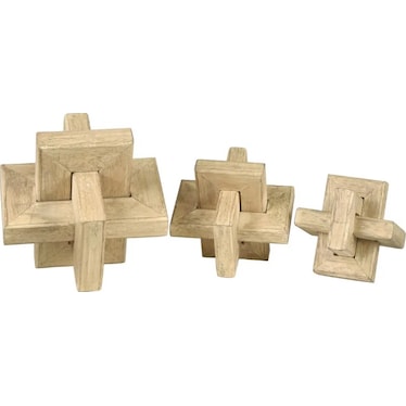 Set of 3 Wood Geo Orbs 5/6/8" Dia