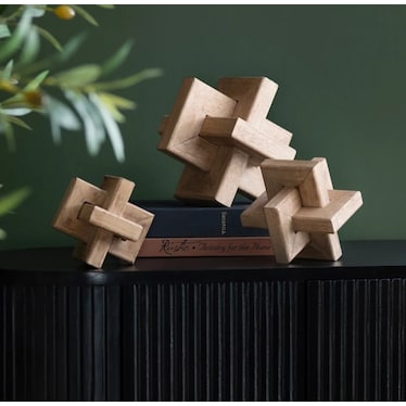 Set of 3 Wood Geo Orbs 5/6/8" Dia