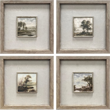 Set of 4 Landscape Shadowbox Hand Painted Art 14"W x 14"H