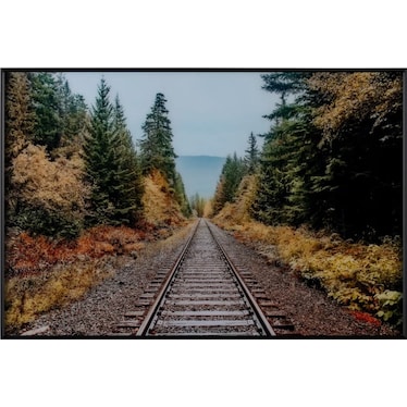 Autumn Railroad Track Framed Tempered Glass Art 48"W x 32"H