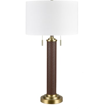 Brown Leather Column Table Lamp 32.5"H