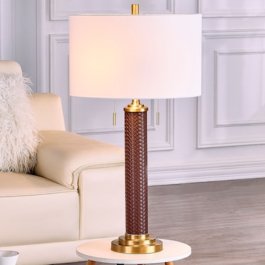 Brown Leather Column Table Lamp 32.5"H
