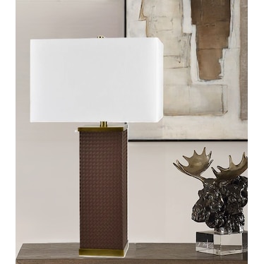 Brown Leather Rectangle Table Lamp 31"H