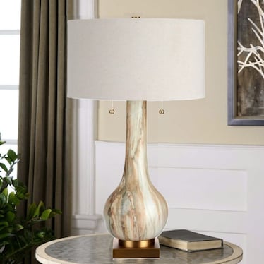 Marbled Cream and Tan Ceramic Table Lamp 30.5"H