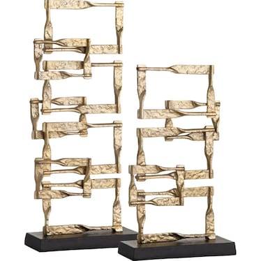 Set of 2 Gold Metal Rectangle Sculptures 17/23"H