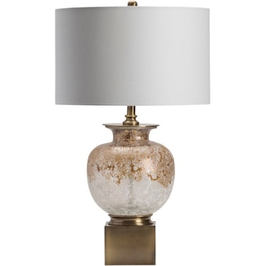 Mottled Gold and White Glass Table Lamp 31"H