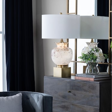 Mottled Gold and White Glass Table Lamp 31"H