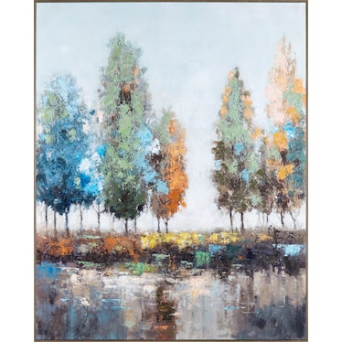 Bold Treeline Green, Gold, and Blue Framed Canvas 40"W x 50"H