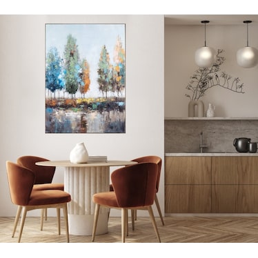 Bold Treeline Green, Gold, and Blue Framed Canvas 40"W x 50"H