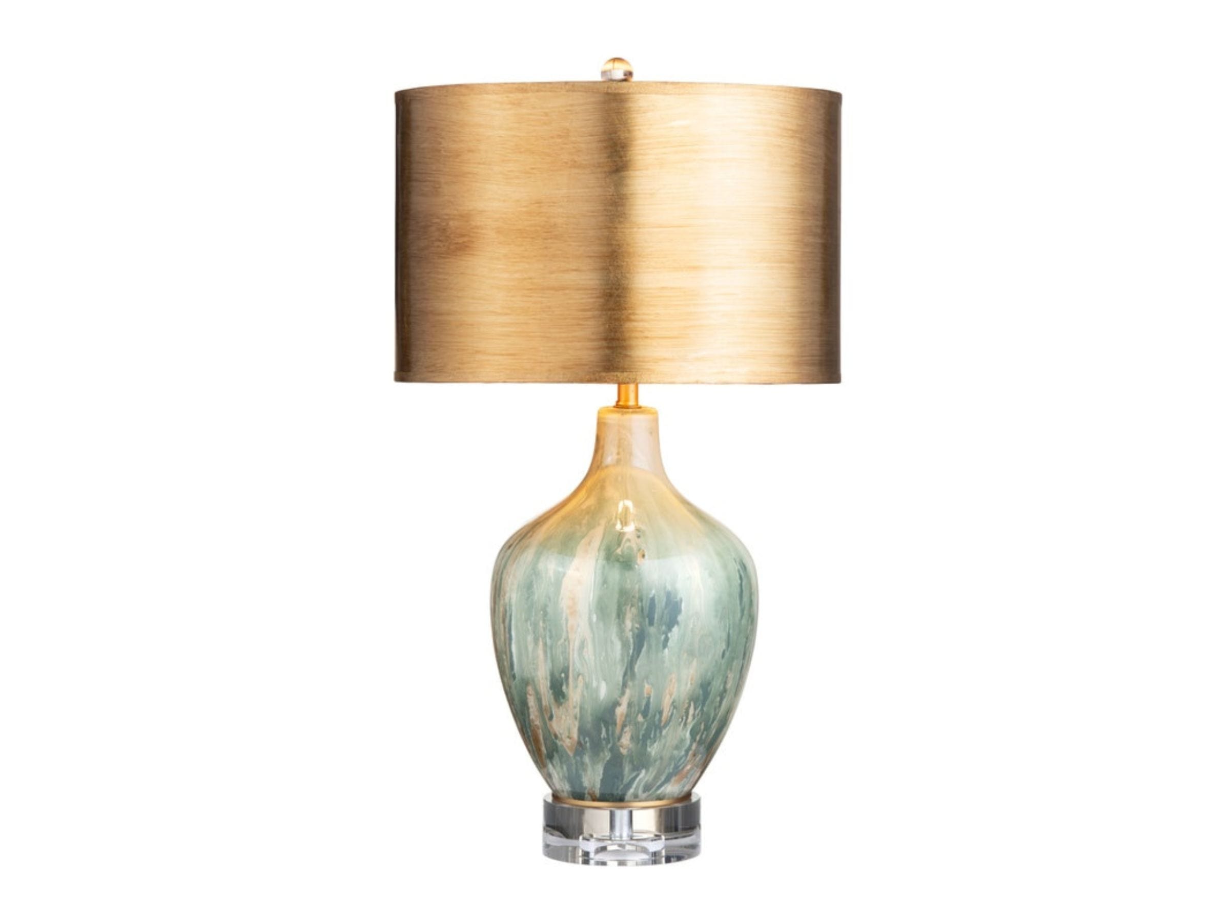 Green Bronze and Gold Glass Table Lamp 27.5 H