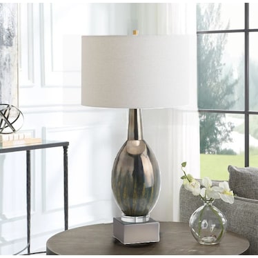 Green and Gunmetal Glass Table Lamp 29"H