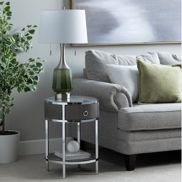 Green Glass and Brushed Nickel Table Lamp 29.5"H