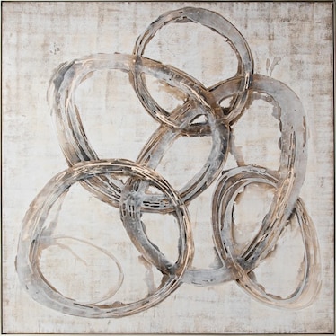 Grey and Tan Circles Framed Canvas 60"W x 60"H