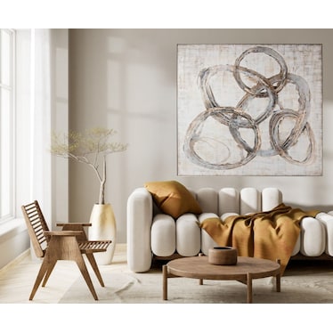 Grey and Tan Circles Framed Canvas 60"W x 60"H