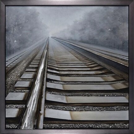 Railroad Tracks Handpainted Framed Canvas 47"W x 47"H