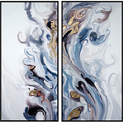 Set of 2 Blue and Gold Smoke Abstract Canvas Art 20"W x 39"H