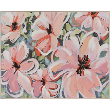 Pink Petals Hand Painted Framed Canvas 50"W x 30"H