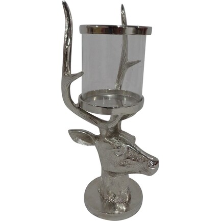 Aluminum and Glass Stag Candleholder 9.5"W x 20"H