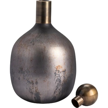 Medium Silver and Bronze Glass Vase with Lid 9"W x 15.5"H