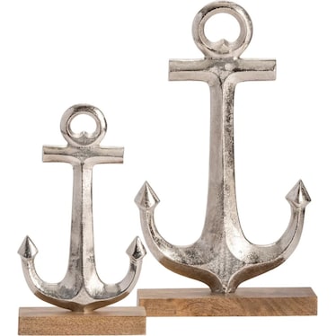 Set of 2 Aluminum Anchor Sculptures 11.75"/16.5"H