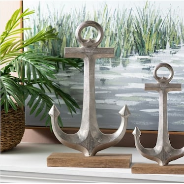 Set of 2 Aluminum Anchor Sculptures 11.75"/16.5"H