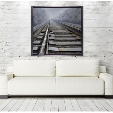 Railroad Tracks Handpainted Framed Canvas 47"W x 47"H