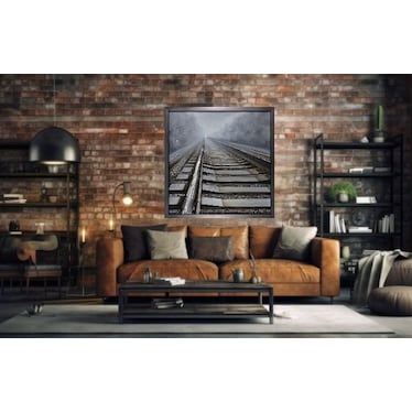 Railroad Tracks Handpainted Framed Canvas 47"W x 47"H