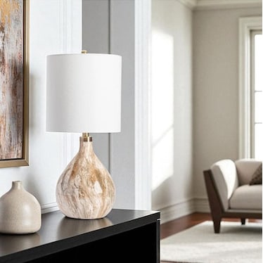 Tan Marbled Look Table Lamp 32.5"H