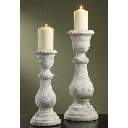 Set of 2 Antique White Candleholders 16/20"H