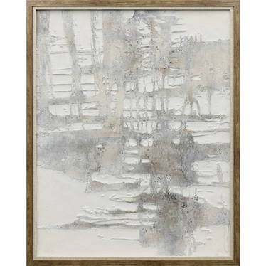 White and Brown Abstract Handpainted Framed Canvas 39"W x 49"H
