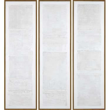 Set of 3 White Handpainted Canvas Art 21.5"W x 71.5"H