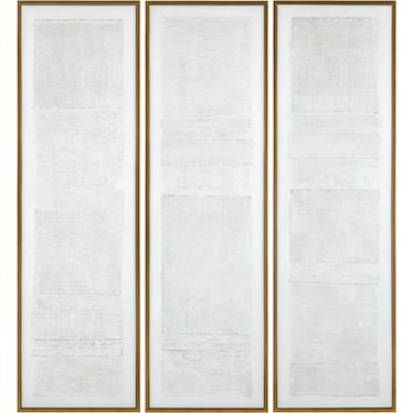 Set of 3 White Hand Painted Canvas Art 21.5"W x 71.5"H
