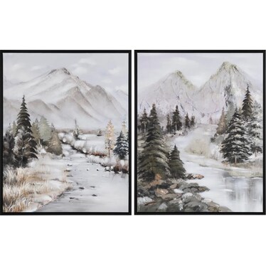 Set of 2 Mountain River Framed Canvas 39"W x 49"H