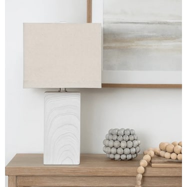 White and Grey Ceramic Block Table Lamp 25.5"H