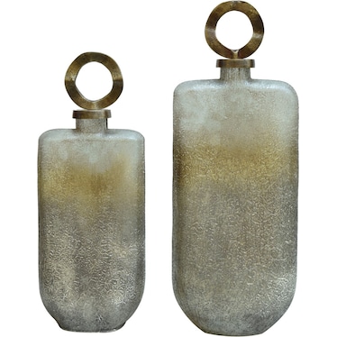 Set of 2 Gold and Silver Glass Bottle 17/20"H