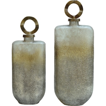Set of 2 Gold and Silver Glass Bottle 17/20"H