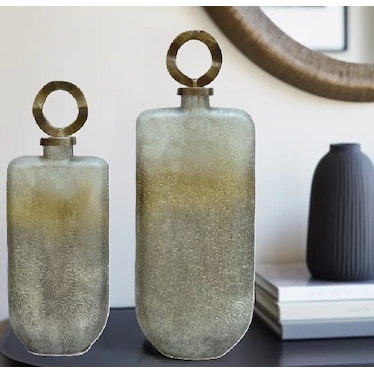 Set of 2 Gold and Silver Glass Bottle 17/20"H