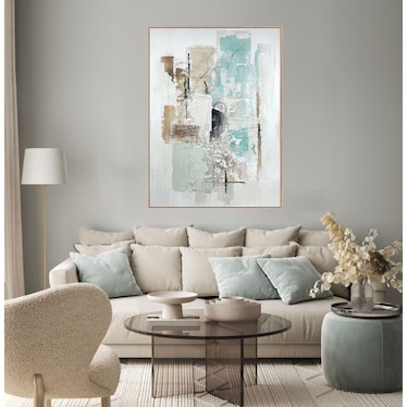 Coastal Abstract Handpainted Framed Canvas 32"W x 48"H