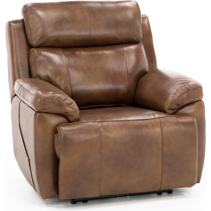 Evanston Leather Fully Loaded Recliner with Air Massage in Caramel