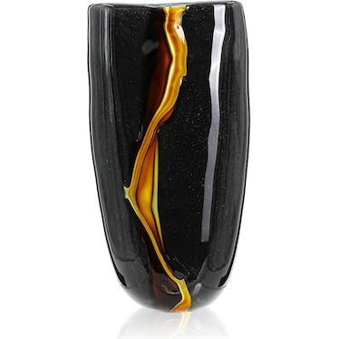 Tall Black and Yellow Glass Vase 7.9"W x 15.7"H