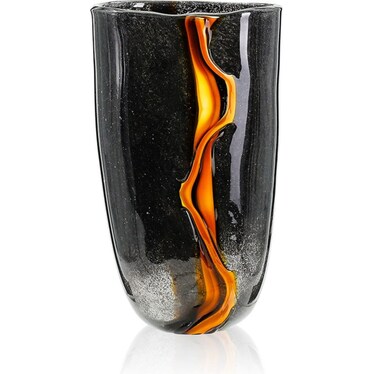 Small Black and Yellow Glass Vase 6.7"W x 11.8"H