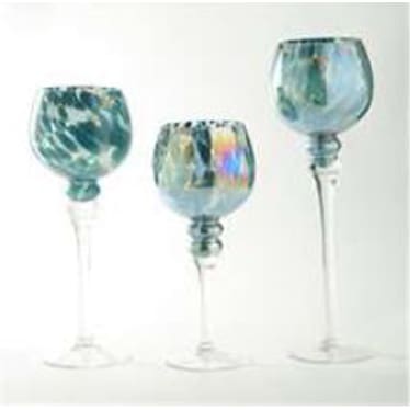 Set of 3 Blue Glass Candleholder 12/14/16"H