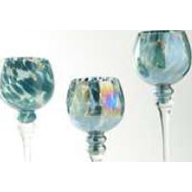 Set of 3 Blue Glass Candleholder 12/14/16"H