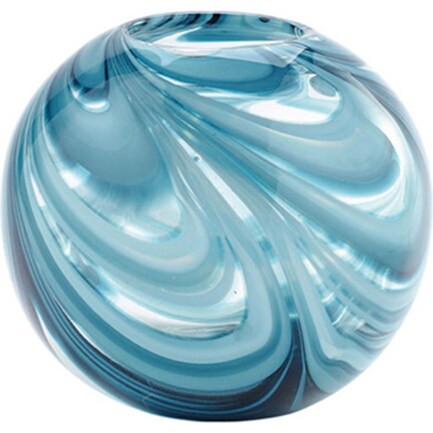Blue Swirl Glass Vase 8"W x 7"H