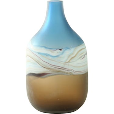 Medium Blue and Amber Glass Vase 6.5"W x 12"H