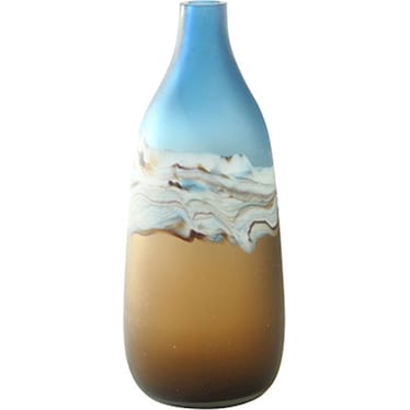 Tall Blue and Amber Glass Vase 7"W x 17.5"H