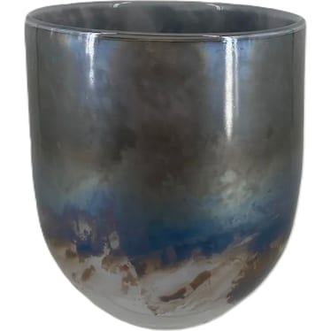 Short Blue Art Glass Vase 6"W x 7"H