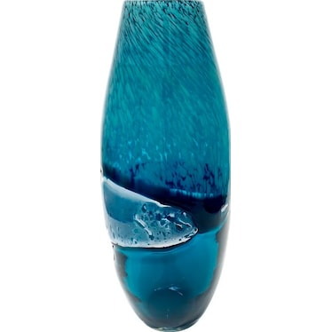 Tall Aqua Blue Glass Vase 7"W x 17"H
